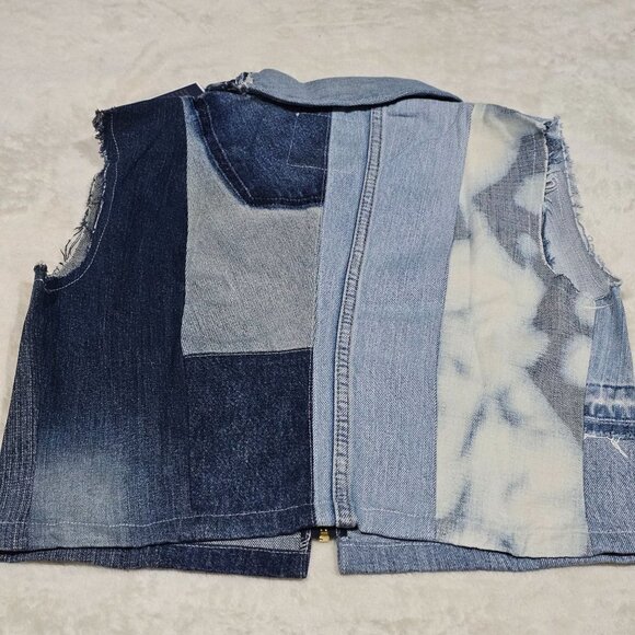 Alzang x Lulatagg Reworked Denim Patchwork Shirt | Sleeveless Zip Top | L - Picture 6 of 13